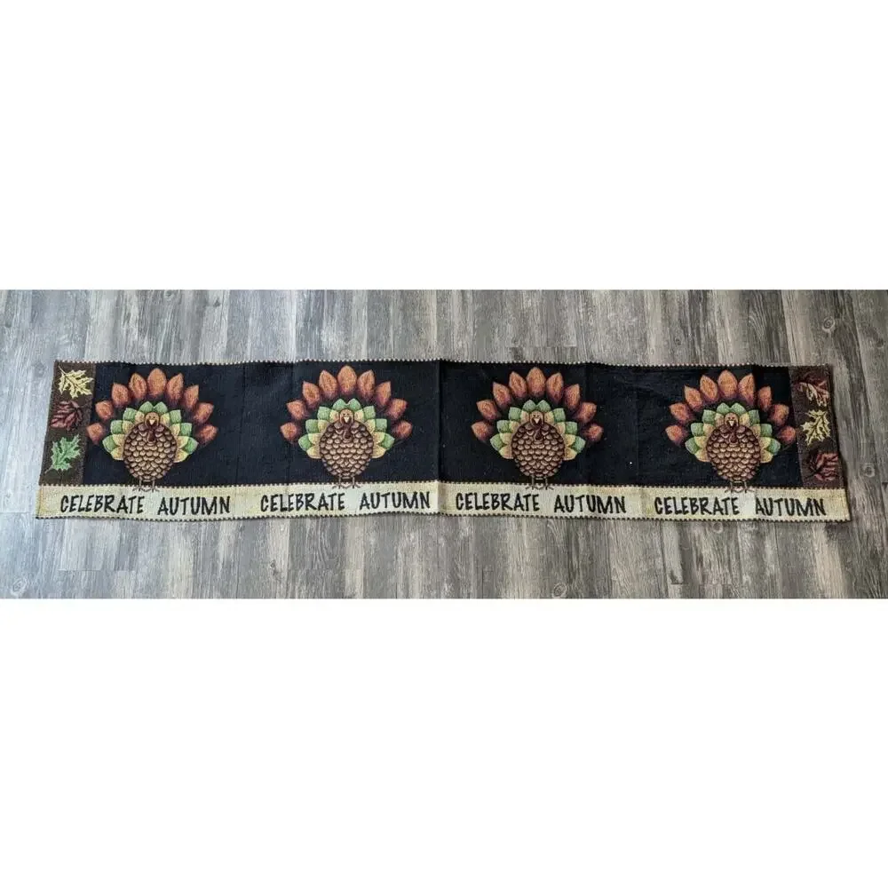 Thanksgiving Celebrate Autumn Table Runner Tapestry Material 64” X 13” Turkey